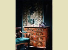 A selection of fine antiques from Hallidays' showroom, including desk chair, bronze bust and marquetry chest of drawers